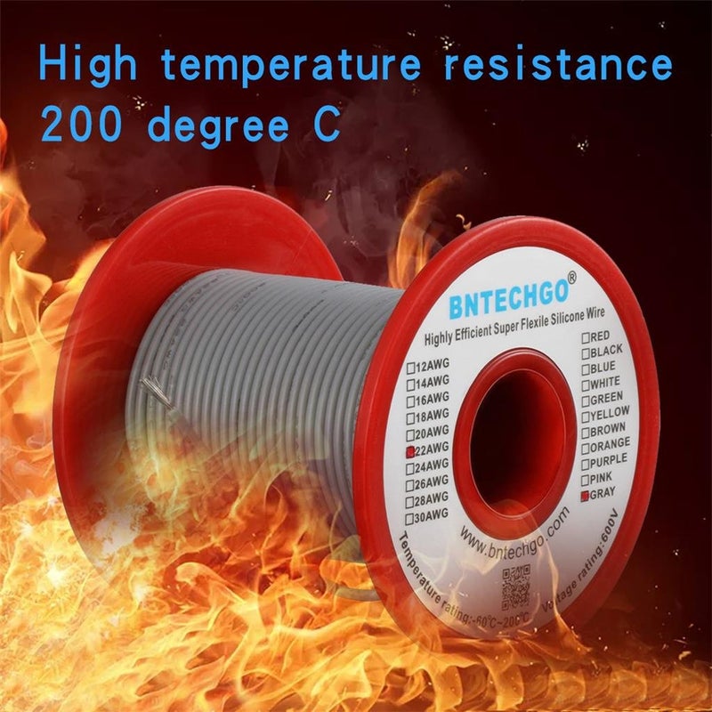 BNTECHGO 22 Gauge Silicone Wire Spool 100 ft Gray Flexible 22 AWG Stranded Tinned Copper Wire - Image 5